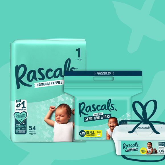 RASCALS хүүхдийн живх №1 /3-5кг, 54ш/ + 240ш Салфетка /Бэлэгтэй/