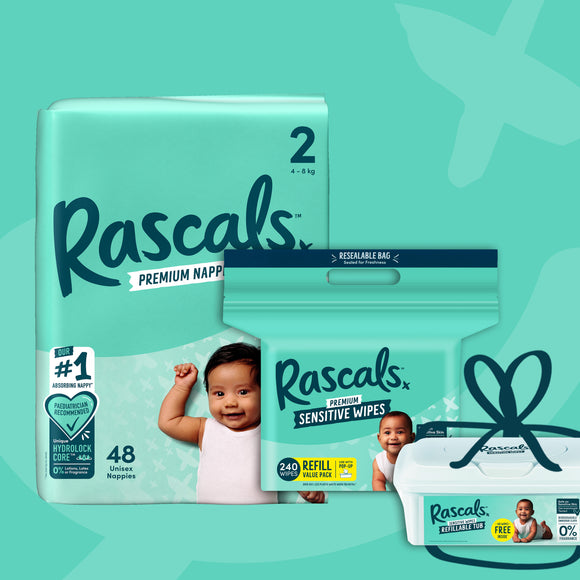 RASCALS хүүхдийн живх №2 /4-8кг, 48ш/ + 240ш Салфетка /Бэлэгтэй/